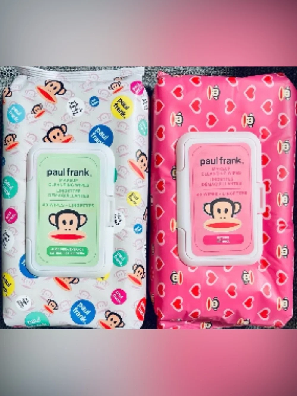 Paul Frank facial Cleansing Wipes Duo – Pink & White Packs with Monkey Motif